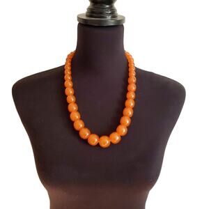Retro Acrylic Necklace Orange Graduated Beaded Chunky Statement Barrel Clasp Vtg
